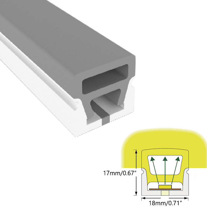 18*17mm Three-Sided Top Glow Silicone LED Strip Light Diffuser Tube For 12mm Flexible Strip Lights